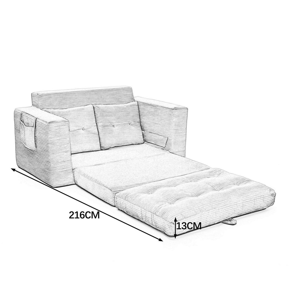 SOFA mit Ausklappfunktion und Seitentaschen Black Corduroy - Schwarz, Kunststoff (140/67/85cm) - Meubliv