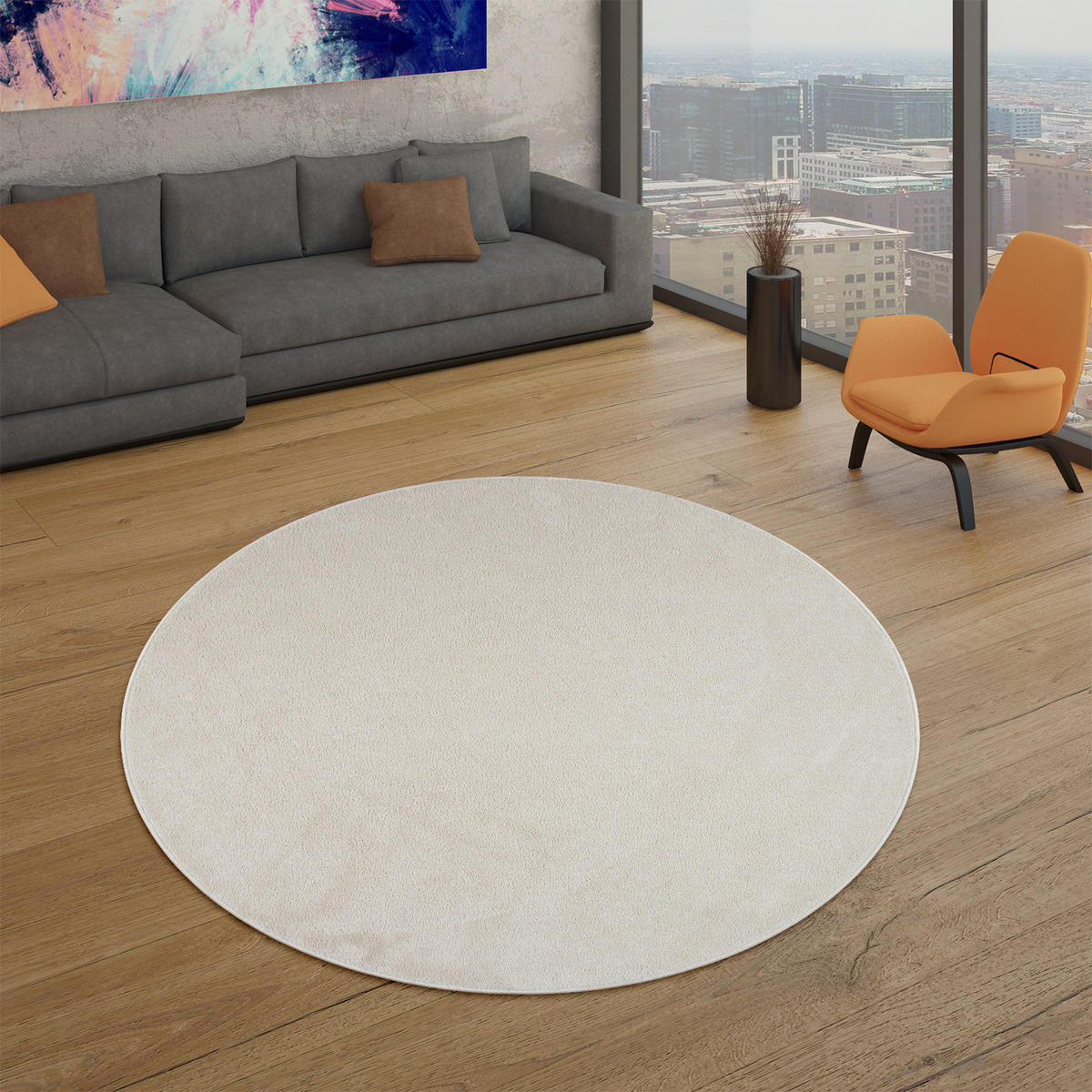 FLACHWEBETEPPICH Creme Ø 120 cm - Creme, Kunststoff (120/120cm) - TT Home