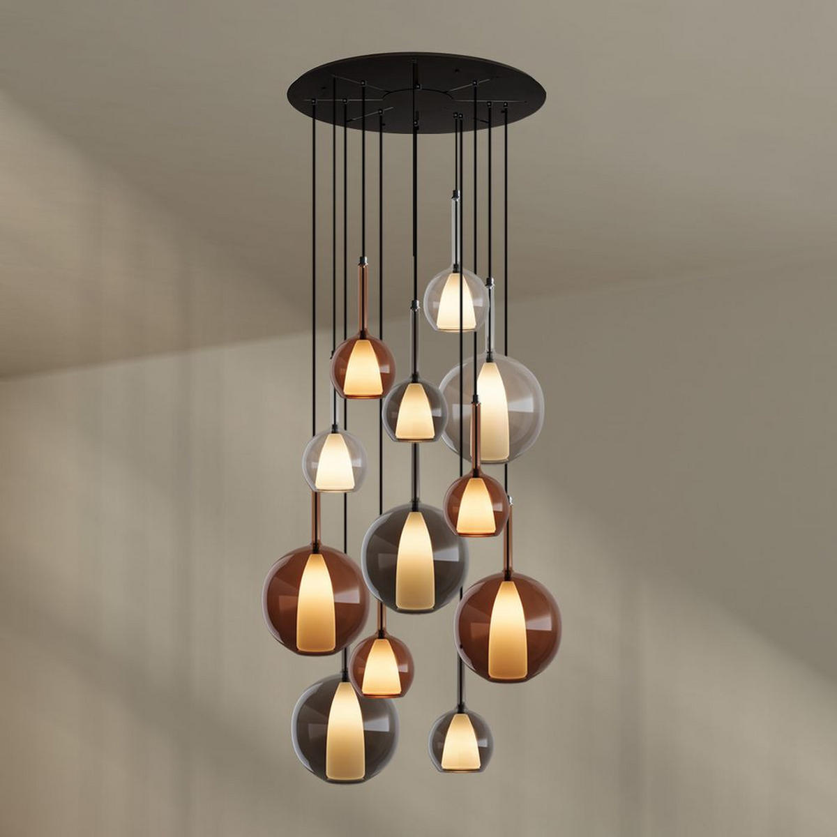 GALERIELEUCHTE Belluna 12-flammig Mehrfarbig Ø 14/24cm - Multicolor, Glas (24/24/45cm) - s.luce