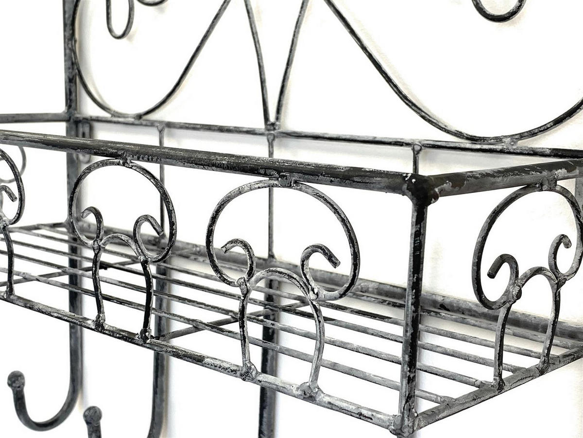 WANDREGAL mit 5 Haken Metall Grau 41 cm 96010 - Grau, Metall (41/41/15cm) - DanDiBo