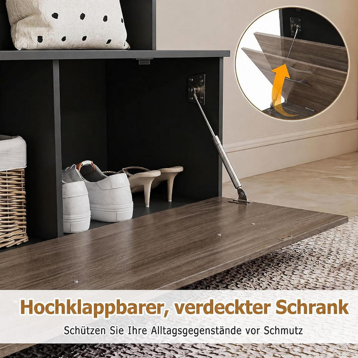 GARDEROBENSTÄNDER mit Schuhschrank schwarz - Schwarz, Holzwerkstoff (100/180/71cm) - COSTWAY
