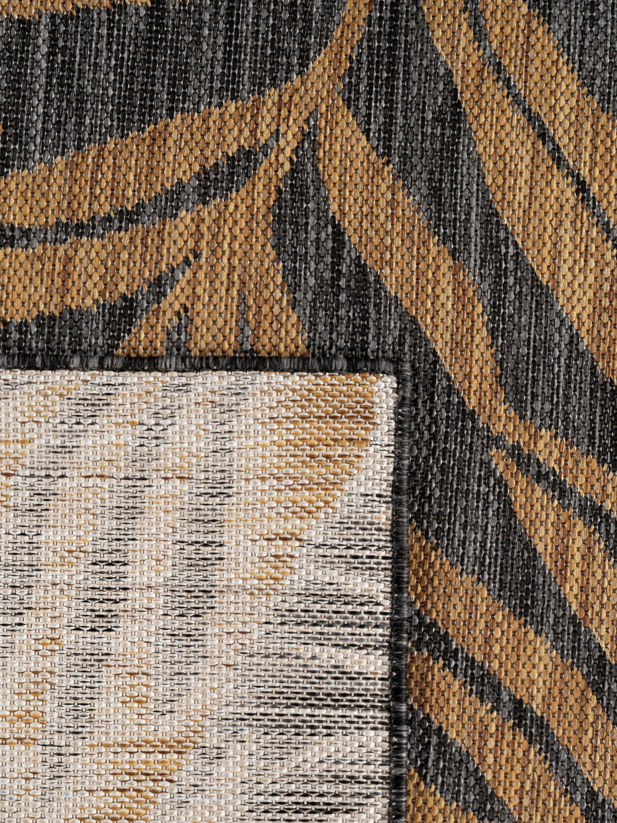 TEPPICH Flachgewebe, Outdoor, Fußbodenheizung-geeignet, mit Blattmotiv, VIGOLENO in Schwarz-Beige, 240 x 340 cm - Schwarz, Textil (240/340cm) - KADIMA DESIGN