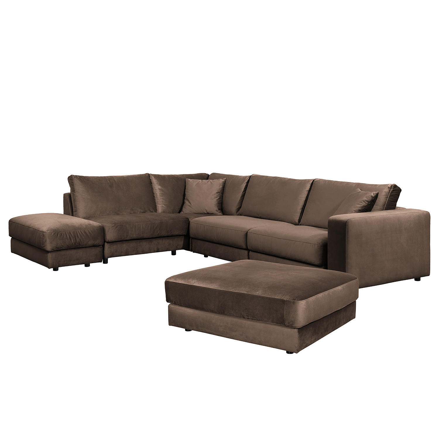 ECKSOFA - Samt - Schwarz/Braun, Textil/Metall (314/260cm) - home24