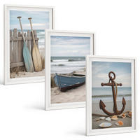 BILDER SET 3er Set - 40x60 cm Weißer Rahmen - Strandbootanker Sand - Weiß, Kunststoff (40/60cm) - TULUP