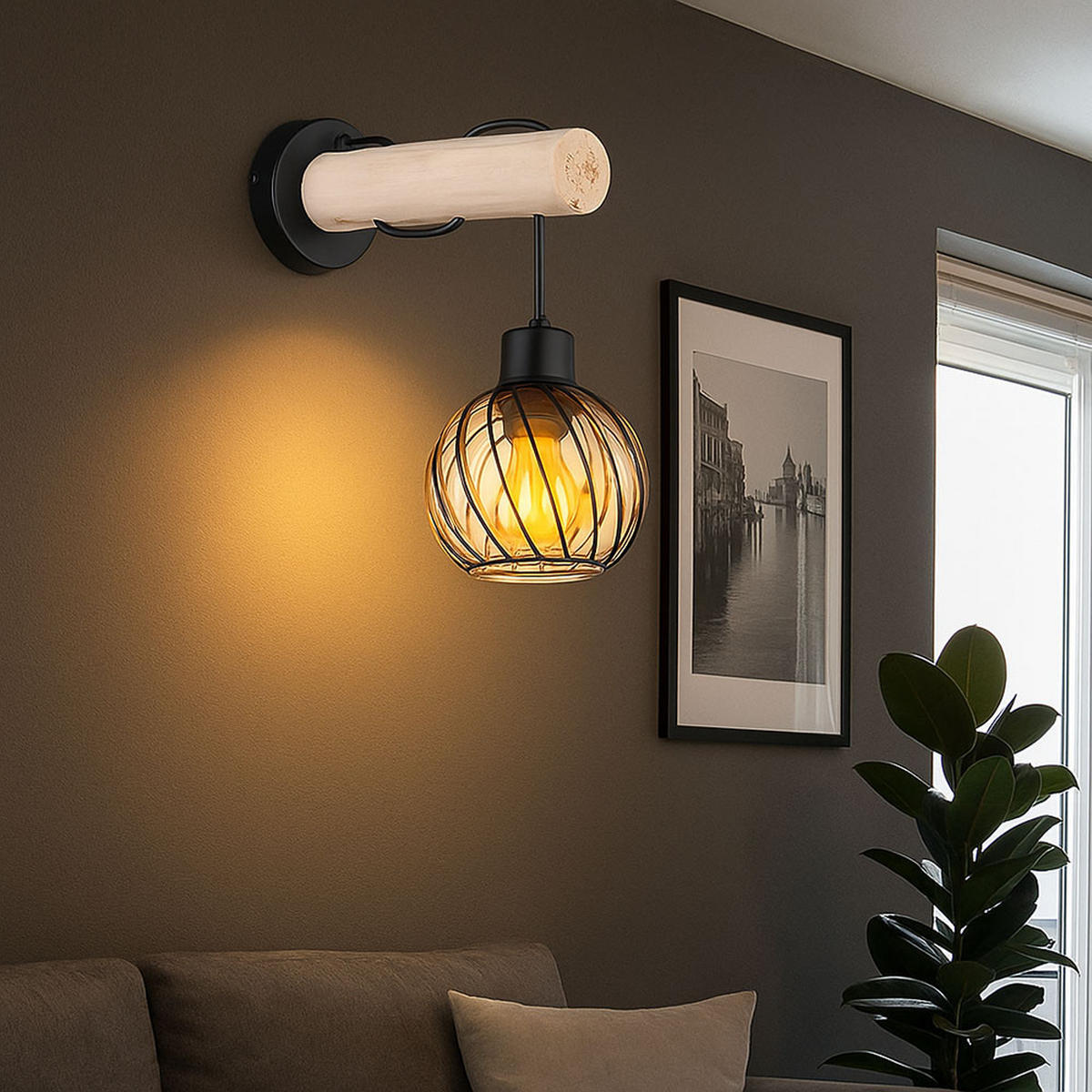 LED WANDLEUCHTE Holzoptik Braun - Braun, Holz (13/30/27cm) - Globo Lighting