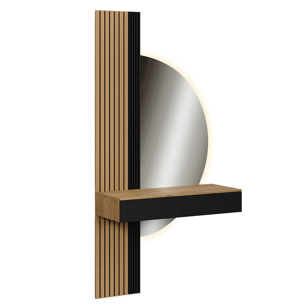 SCHMINKTISCH Melina Eiche/Schwarz 100 cm mit LED-Spiegel - Eichefarben, Holzwerkstoff (100/205/40cm) - Vicco