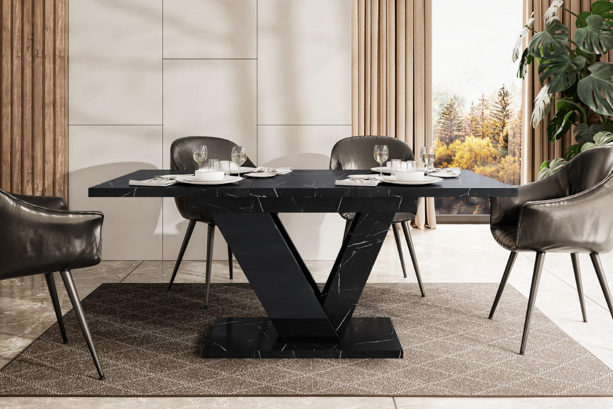 ESSTISCH ausziehbar 120 -160x80x75 cm - Royal Marble / Black Gloss - CLASI - Schwarz, Holzwerkstoff (120/80/75cm) - ALTDECOR