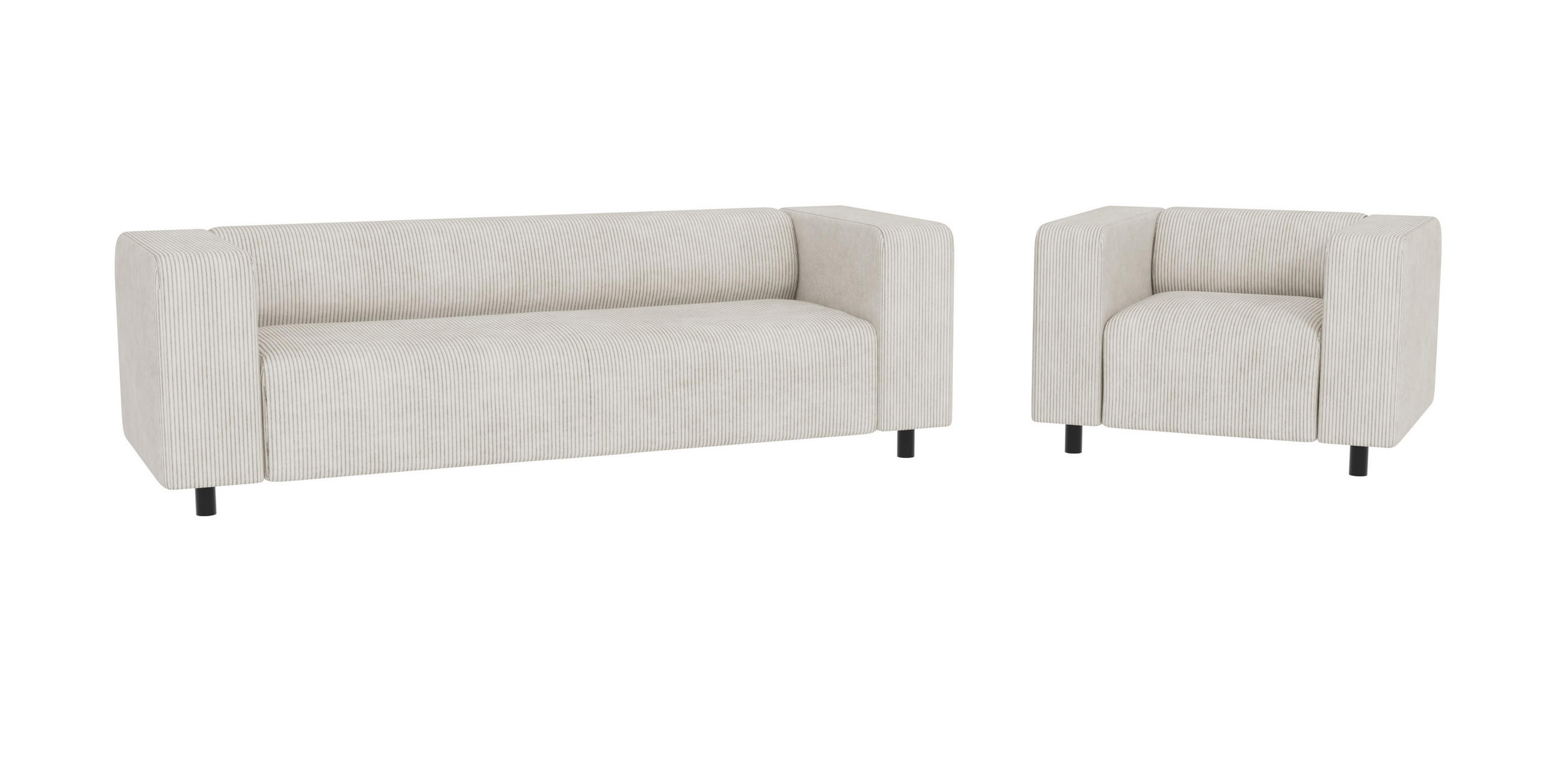 SITZGARNITUR 3+1 Tove Beige Cord - Beige/Schwarz, Holz/Kunststoff (175/65/80cm) - S-Style Möbel