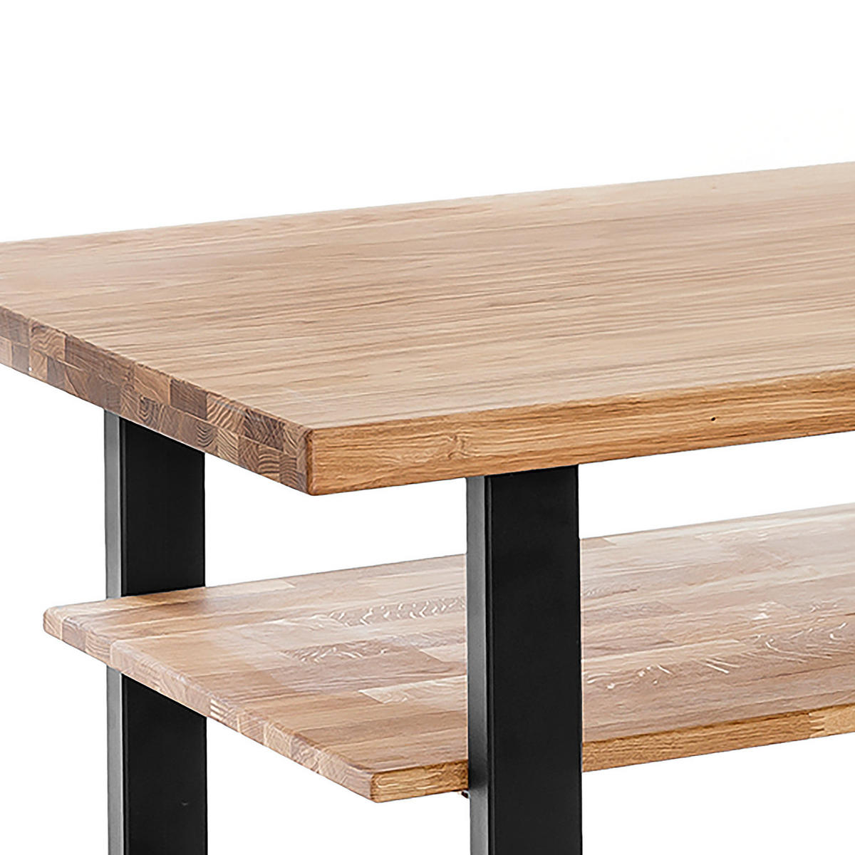 COUCHTISCH - Eiche massiv / Metall - Eiche / Schwarz - Schwarz/Braun, Holz/Holzwerkstoff (65/115/46cm) - home24