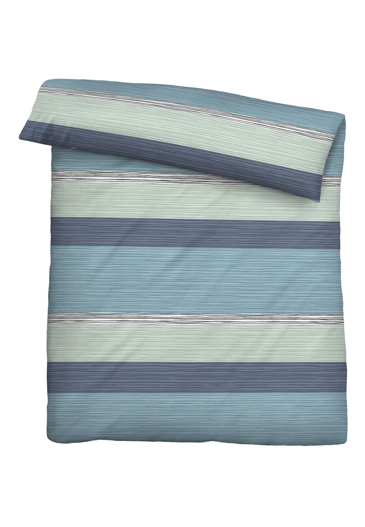 BETTWÄSCHE-GARNITUR Seersucker Querstreifen petrol, 135x200 cm + 80x80 cm - Petrol, Textil (135/200cm) - Castell