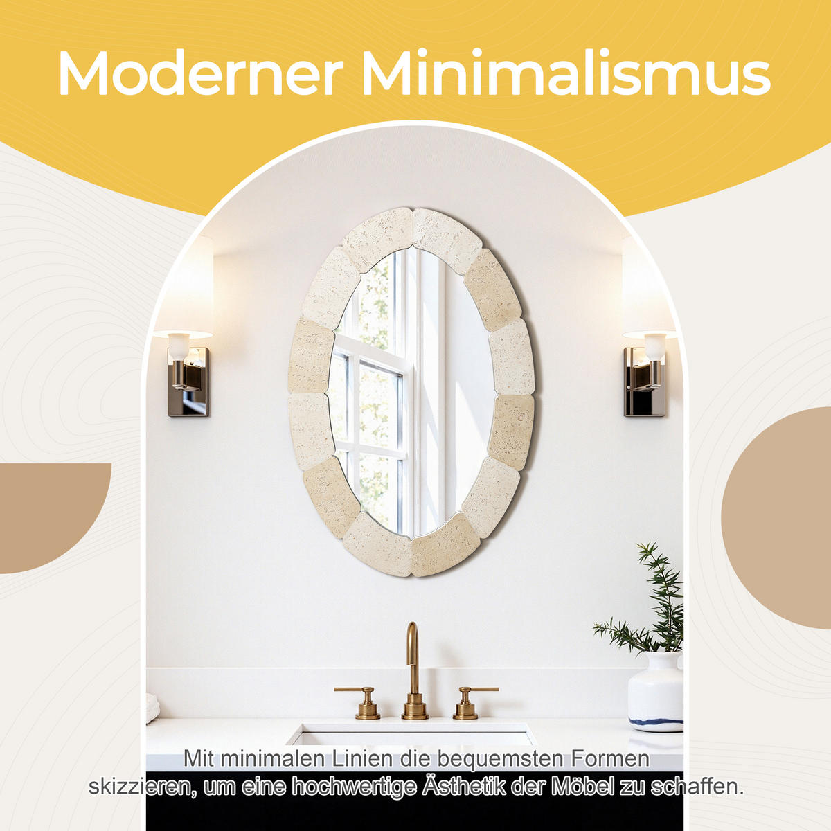 78CM H Ovaler Wandspiegel mit Polyharzrahmen Geeignet für Badezimmer, Wohnzimmer, Schlafzimmer usw. Moderner Boho-Stil - Beige/Akaziefarben, Glas/Kunststoff (78/3.5/52cm) - Hometopia