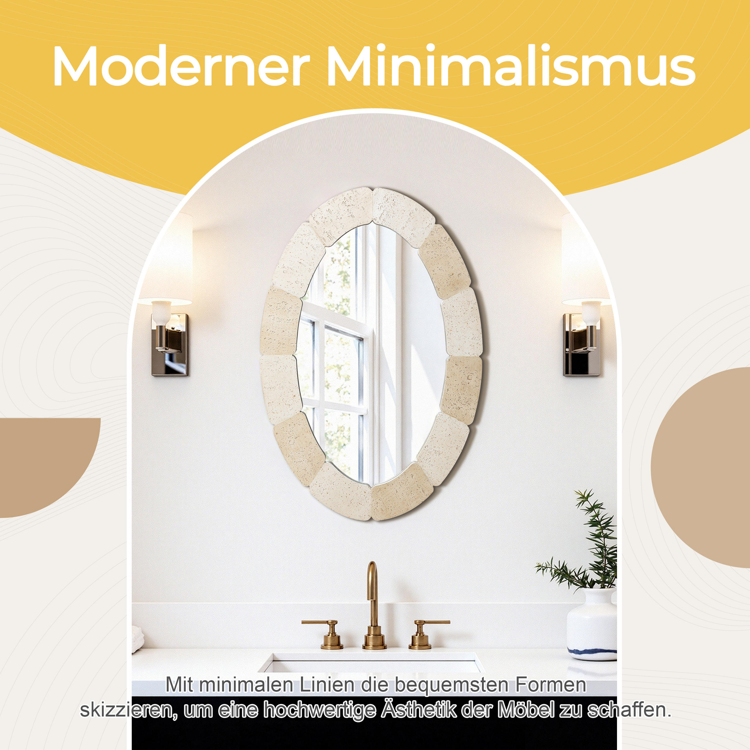 Thumbnail - Hometopia Ovaler, Akazie, Beige, Kunststoff, Glas, 78x3.5x52 cm, Spiegel