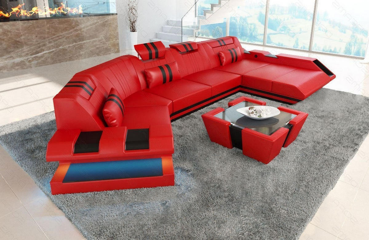 WOHNLANDSCHAFT Apollonia C - Rot, Leder (420/78/190cm) - Sofa Dreams