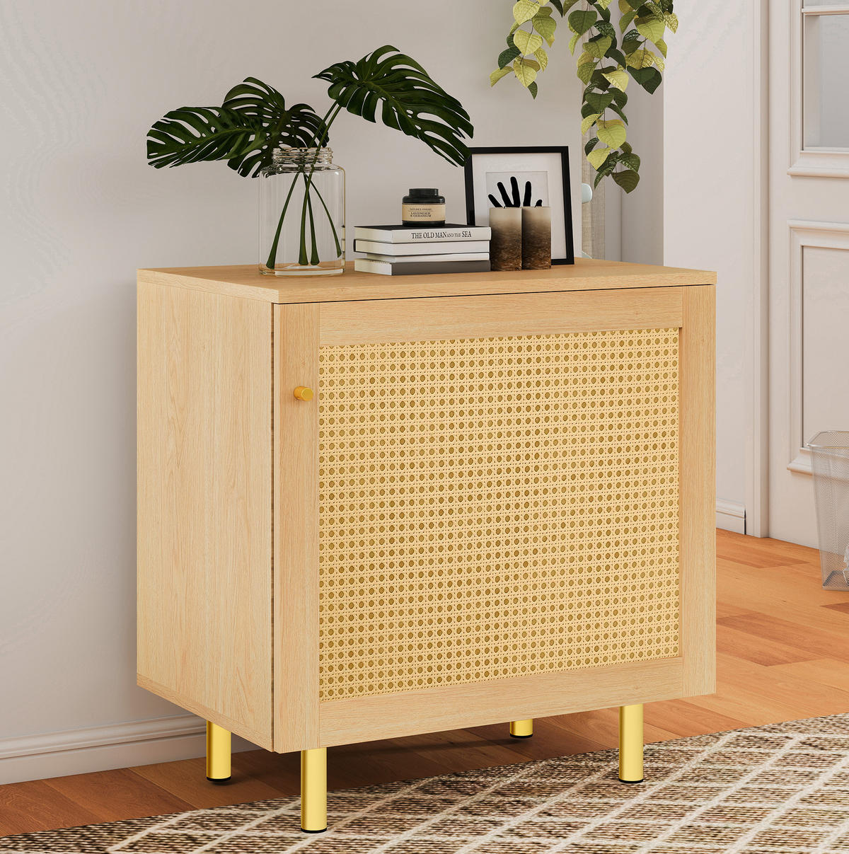 SIDEBOARD 60/40/63 cm mit Rattanfront und Metallbeinen in Natur - Naturfarben, Holzwerkstoff (60/63/40cm) - BEAOK