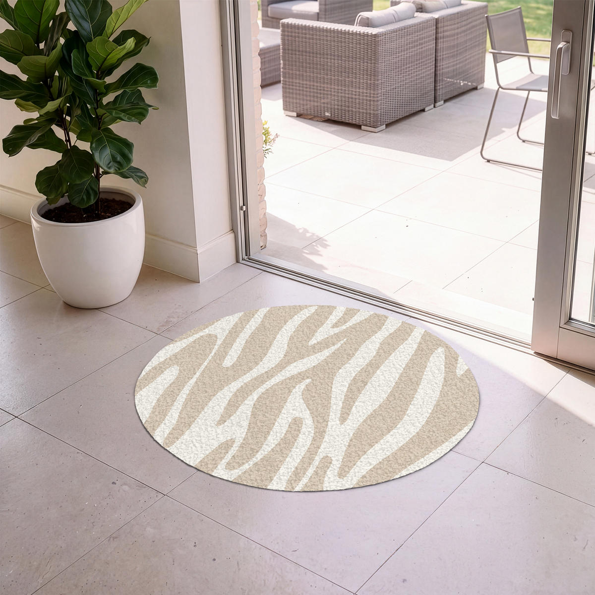 ROHOŽKA Zebra print - Béžová - Bílá - Zvířecí potisk 90x90 cm - béžová, textil/umělá hmota (90/0.4cm) - MuchoWow