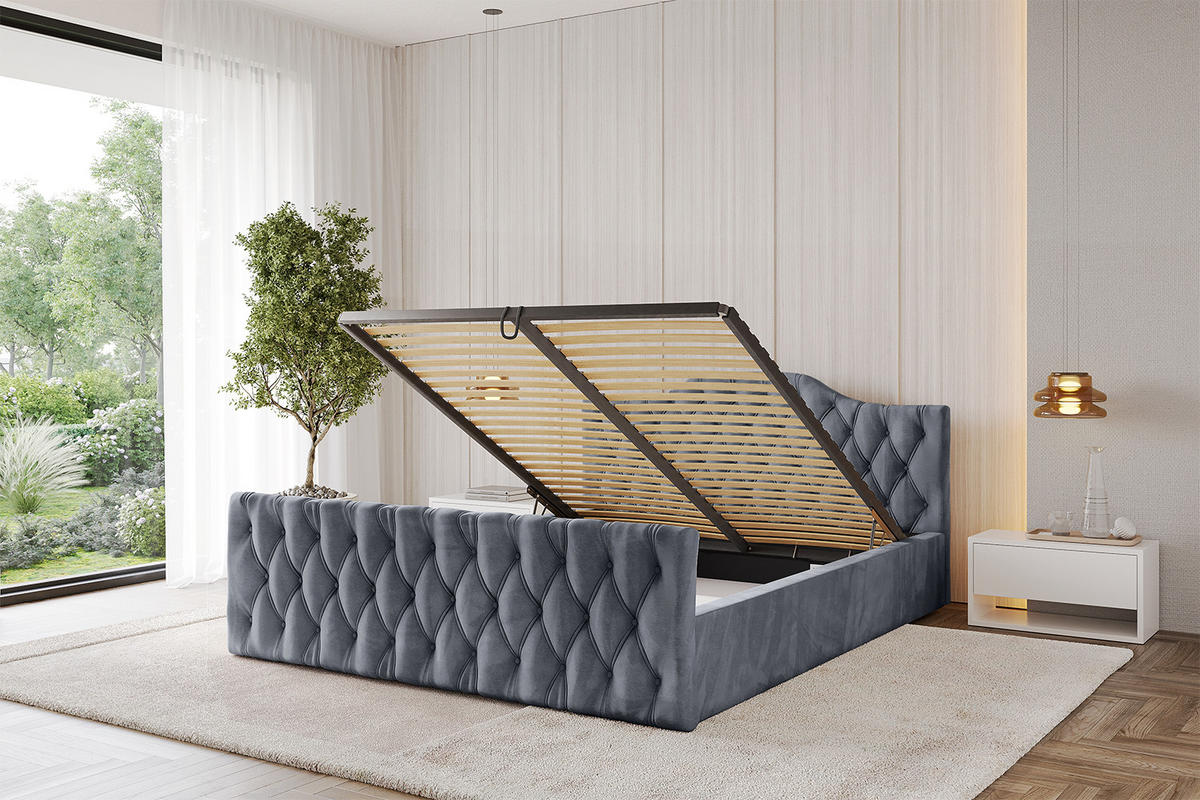 POLSTERBETT mit Bettkasten, Fußteil und Lattenrost, Boxbett ohne Matratze - FALIO-Z-V1 180x200 Grau - Grau, Holzwerkstoff/Textil (180/200cm) - ALTDECOR