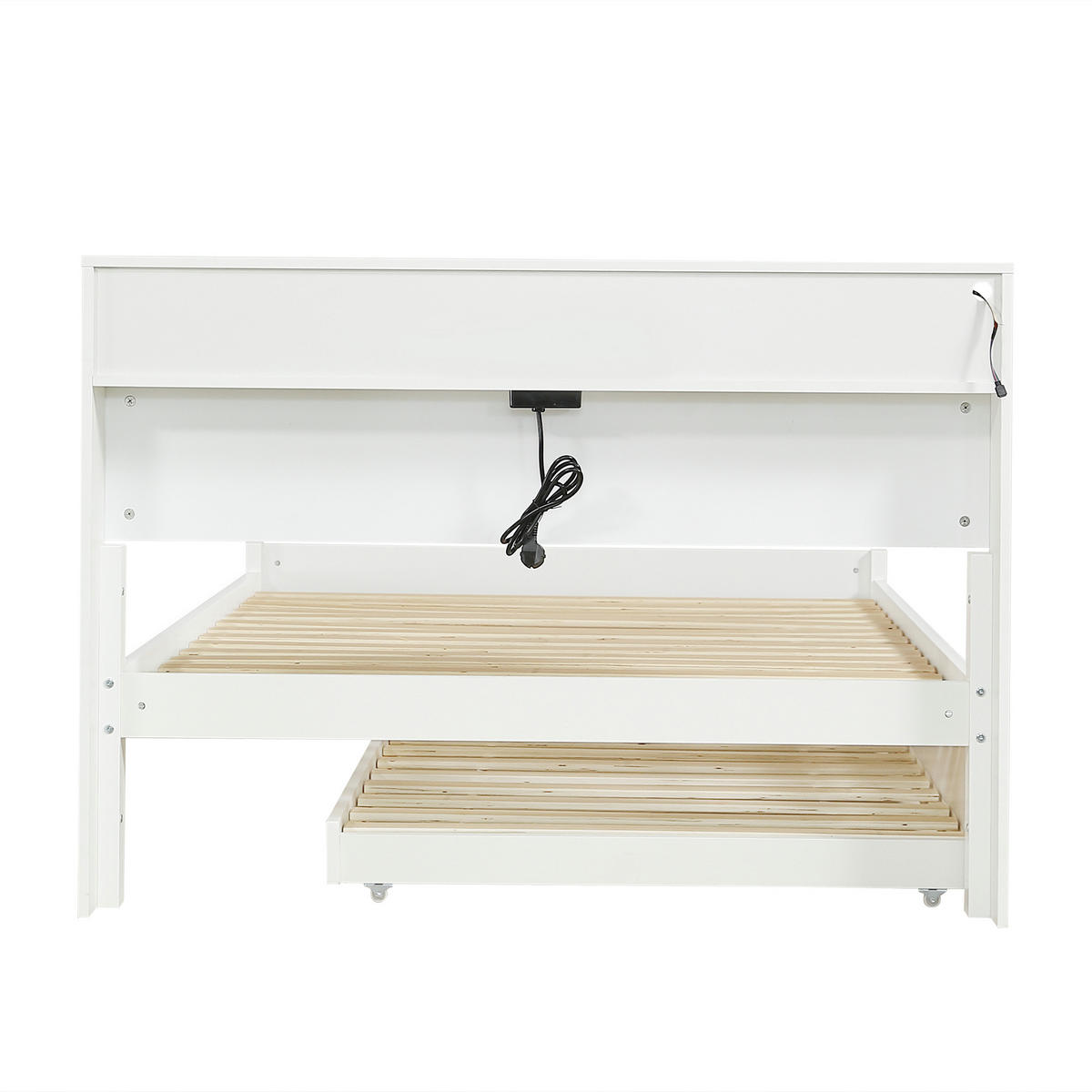 AUSZIEHBETT 120/200 cm DE-02204, in Weiß, mit LED und Ladebuchse - Weiß, Holzwerkstoff (120/200cm) - ComfortXL