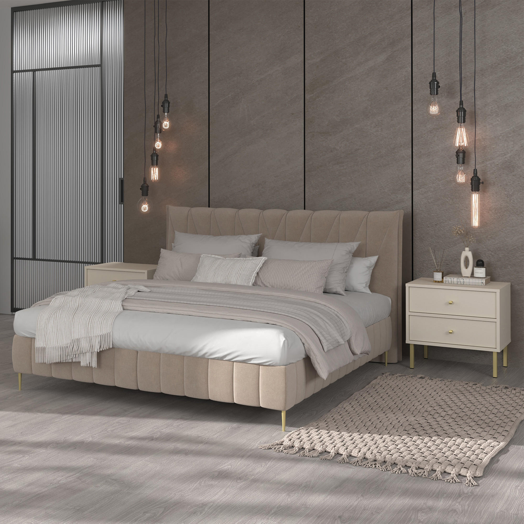 NACHTTISCH FLOREN, Creme/Gold - Creme, Holzwerkstoff/Metall (51.8/50/40.8cm) - KONSIMO®