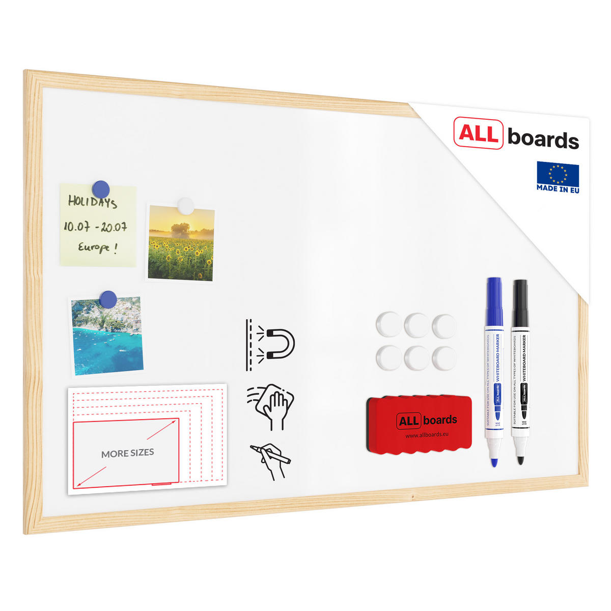 WHITEBOARD Magnetisch 80x50cm mit Naturholzrahmen - Weiß, Metall (80/50/1.5cm) - ALLboards