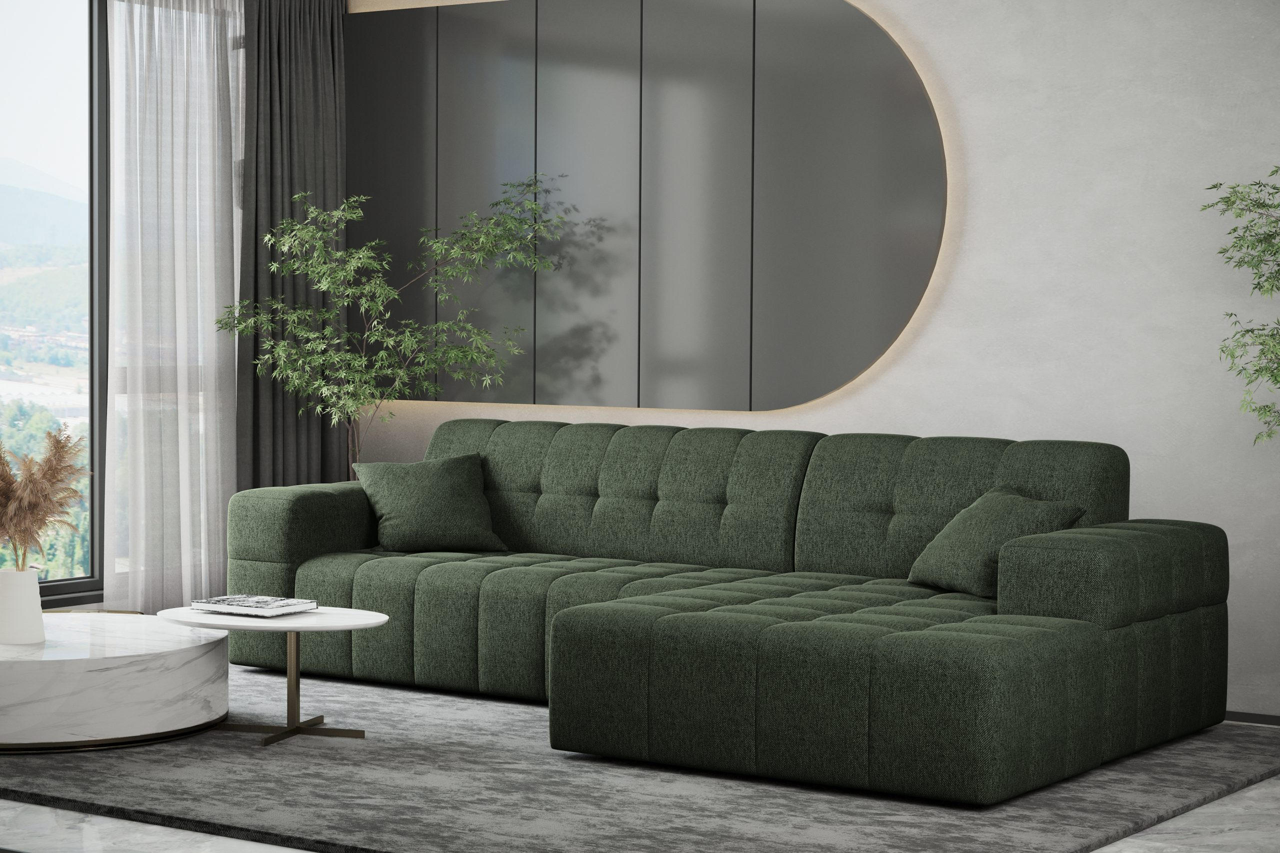 ECKSOFA L-Form NIMES Stoff Verita Dunkelgrun Rechts - Grün, Holz (256/168cm) - Kaiser Möbel
