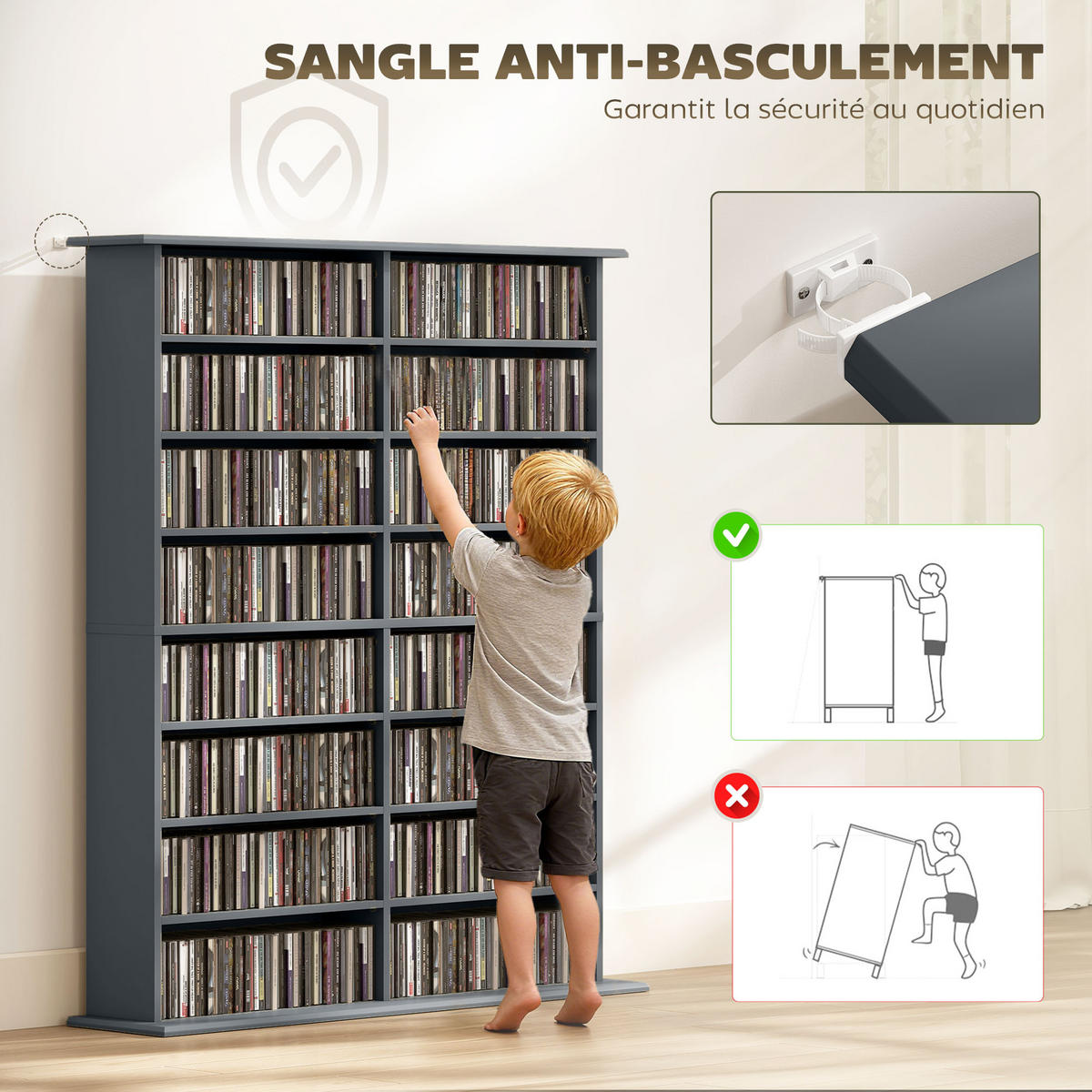 CD-REGAL DE-14528 16 Fächer mit verstellbaren Böden Grau - Grau, Holzwerkstoff (24/126.3/106.5cm) - ComfortXL