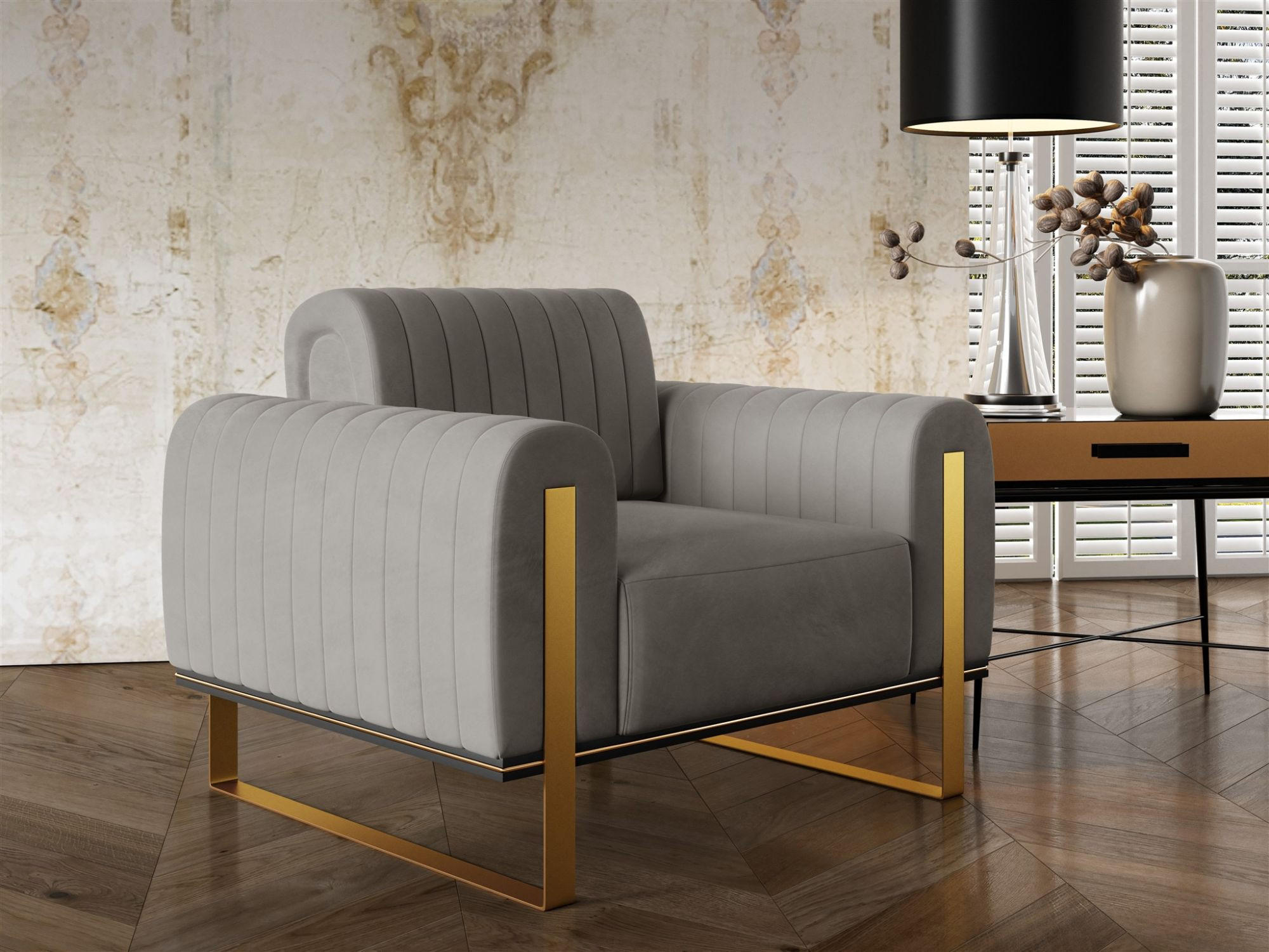 SESSEL Valerie - Hellgrau, Holzwerkstoff/Textil (106/79/90cm) - Fun Möbel