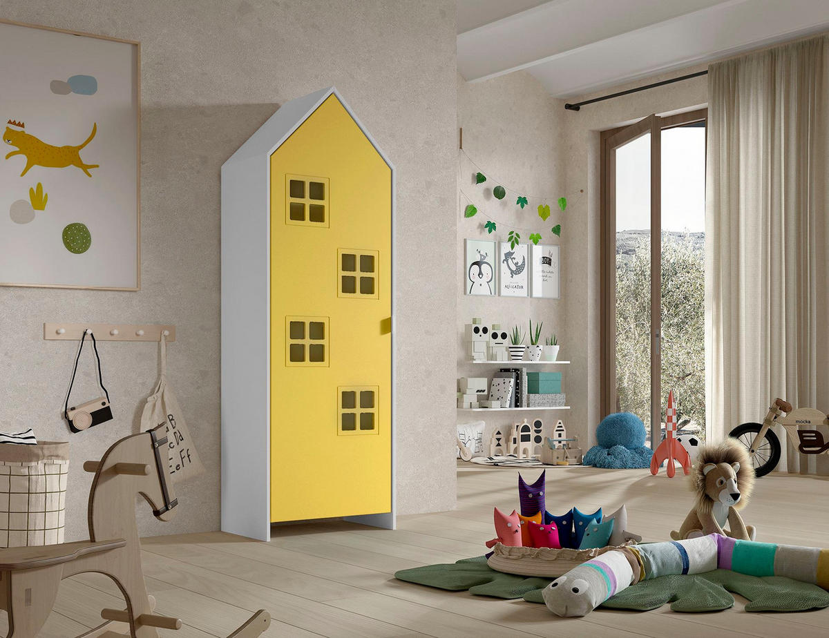 REGALSCHRANK Kania 58x37x171 MDF Weiß/Gelb - Gelb/Weiß, Holzwerkstoff (58/171/37cm) - 58aufmkessel