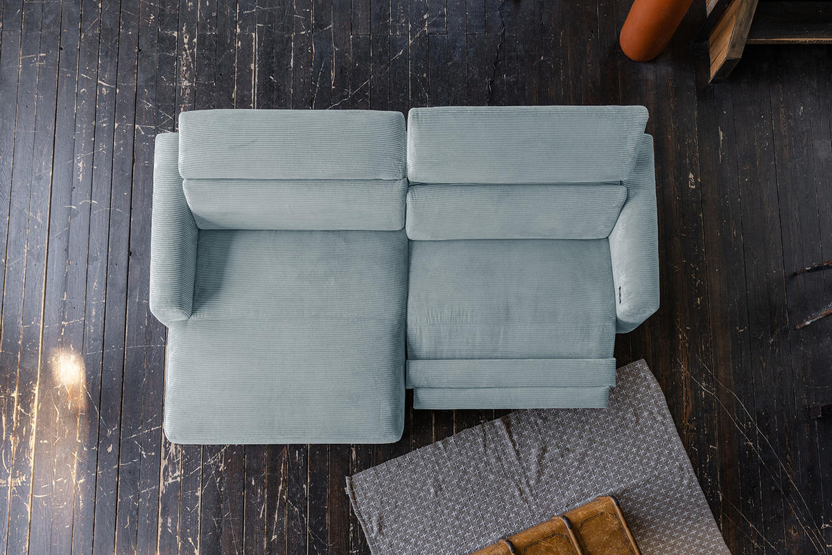 ECKSOFA LAISKA Hellblau Cord Relaxfunktion - Schwarz/Hellblau, Textil/Metall (282/177cm) - KAWOLA