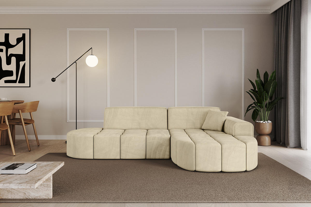 ECKSOFA Ottomane Rechts LIVO-L1 - 252x173x79,5 cm Beige - Beige, Holzwerkstoff/Textil (252/173cm) - ALTDECOR