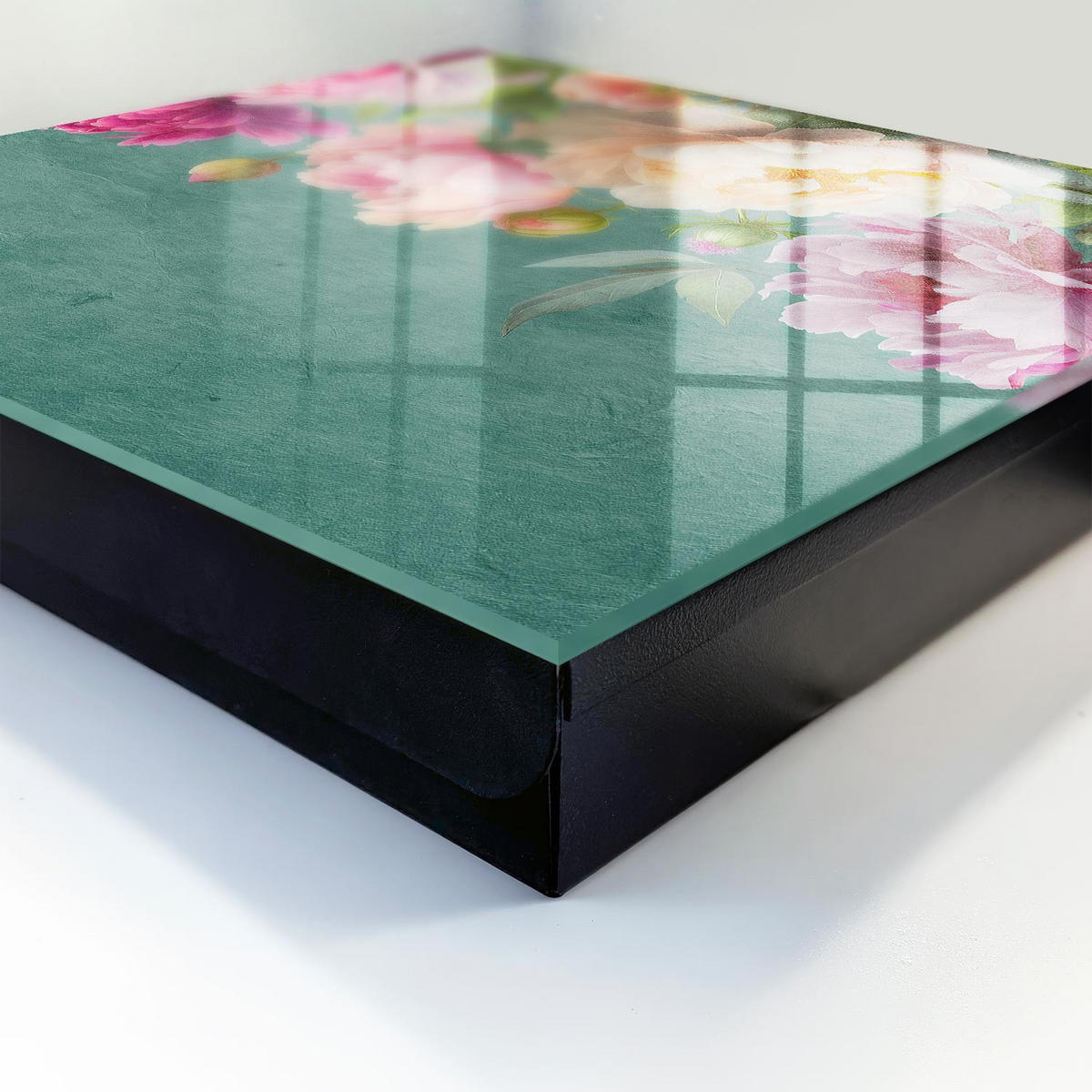 SCHLÜSSELBOX Schwarz 30x30 cm- Türöffnung nach rechts - Florale Eleganz - Grün, Metall (30/30/5cm) - TULUP