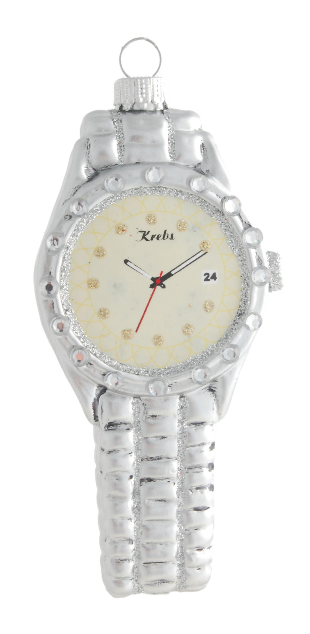 CHRISTBAUMSCHMUCK Herrenuhr Silberfarbig 11cm (Glas / 1 Stk.) - Silberfarben, Glas (5/11/2cm) - Krebs Glas Lauscha