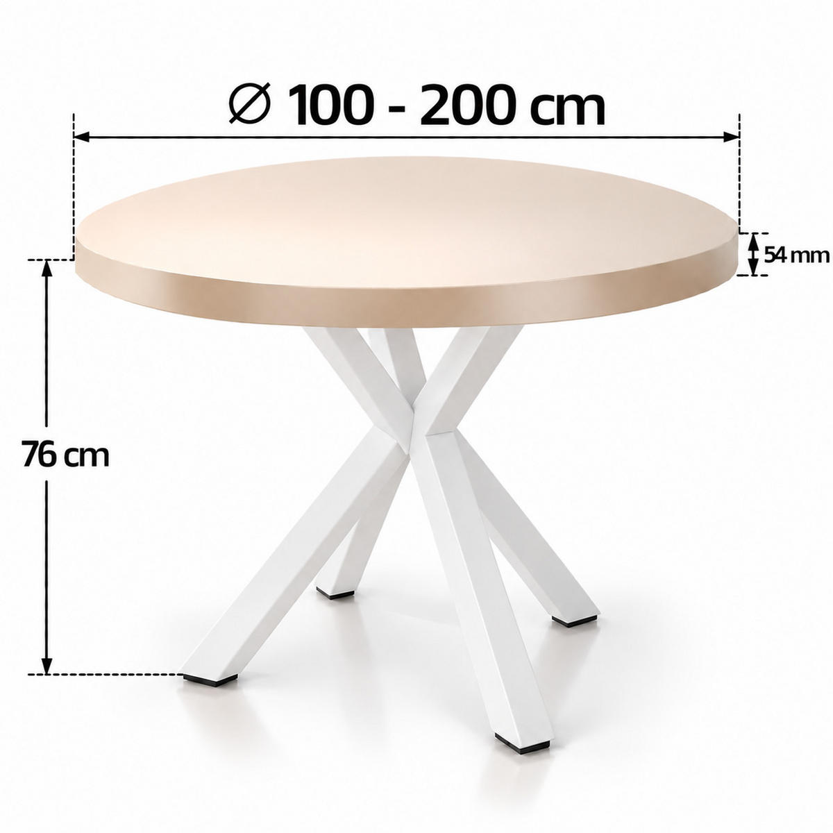 ESSTISCH rund ausziehbar 100-200/100/76 cm, Kaschmir, 54 cm Tischplatte + Metall weiß - Kaschmir, Holzwerkstoff/Metall (100/200/76cm) - Damale Möbel