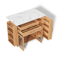 KÜCHENINSEL aus MDF 120x45(70)x90 cm Natur mit klappbarer Arbeitsplatte, Glastüren, Schubladen und 5 Rollen - Naturfarben, Holzwerkstoff (138/90/70cm) - Modfu