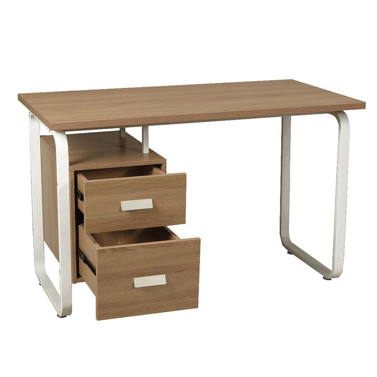 SCHREIBTISCH mit Schubladen PEARL/ Eiche dekor und Metall Weiß - Weiß/Sonoma Eiche, Holzwerkstoff/Metall (120/60/76cm) - Weber Industries