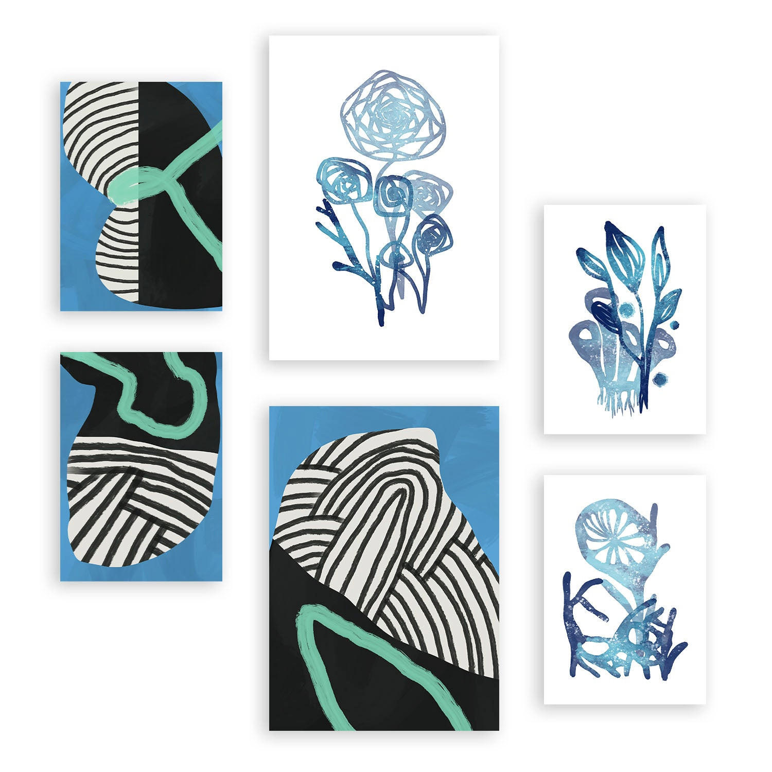 POSTER Set Mit 6 Wildes Grün In Blume Zusammenfassung A3 & A4 Rahmenlos - Klar, Papier (29/3cm) - Nacnic