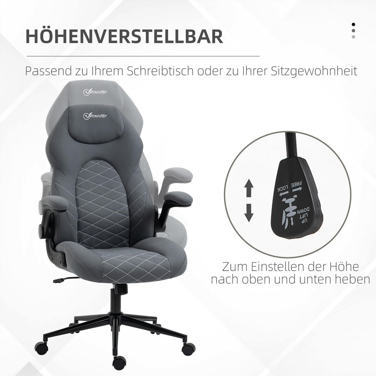 BÜROSTUHL, Ergonomischer Schreibtischstuhl, Computerstuhl mit Wippfunktion - Dunkelgrau, Kunststoff (69.5/122/65.5cm) - Vinsetto