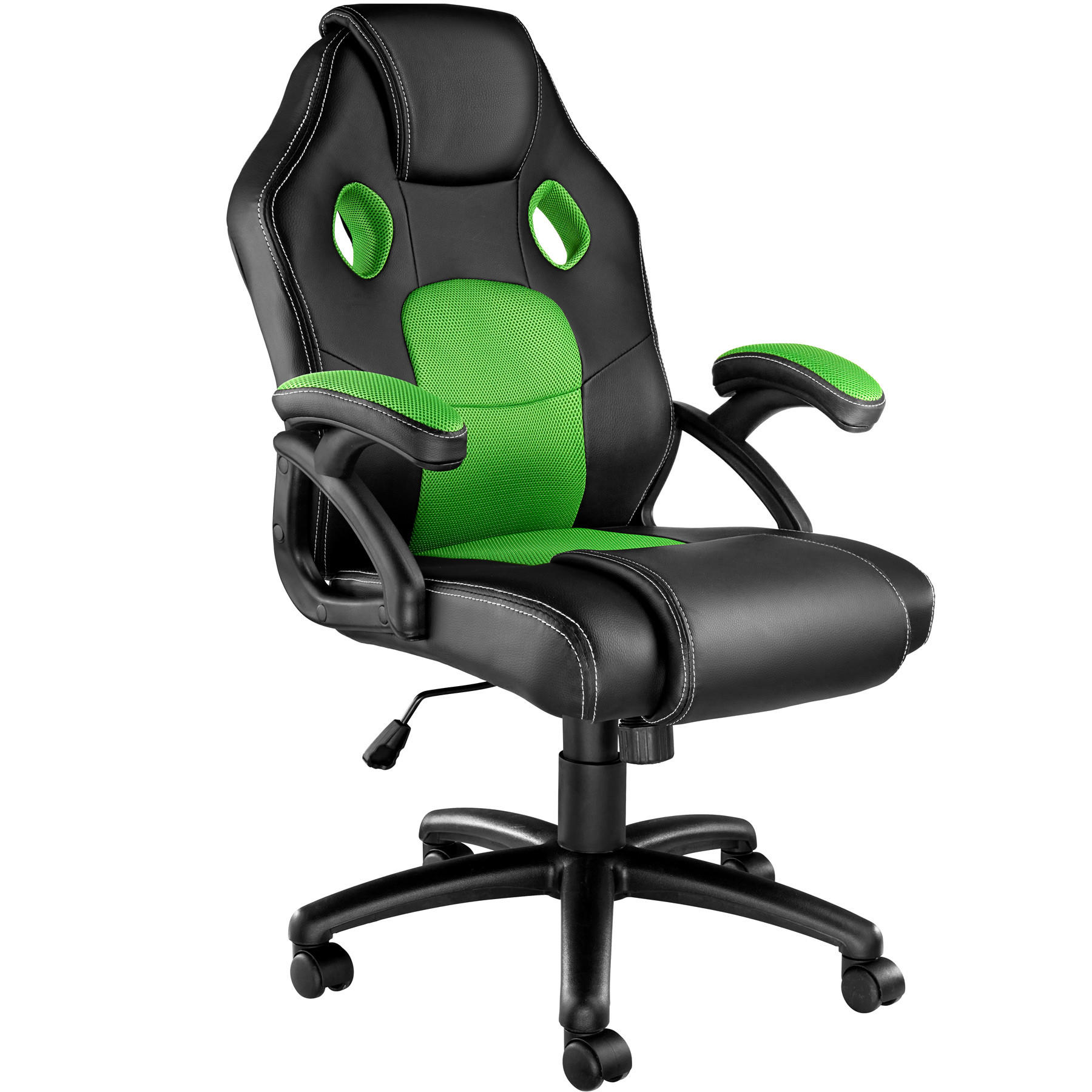 BÜROSTUHL Mike,stufenlos höhenverstellbar,schwarz/grün - Schwarz/Grün, Leder (68/114.5/69cm) - tectake
