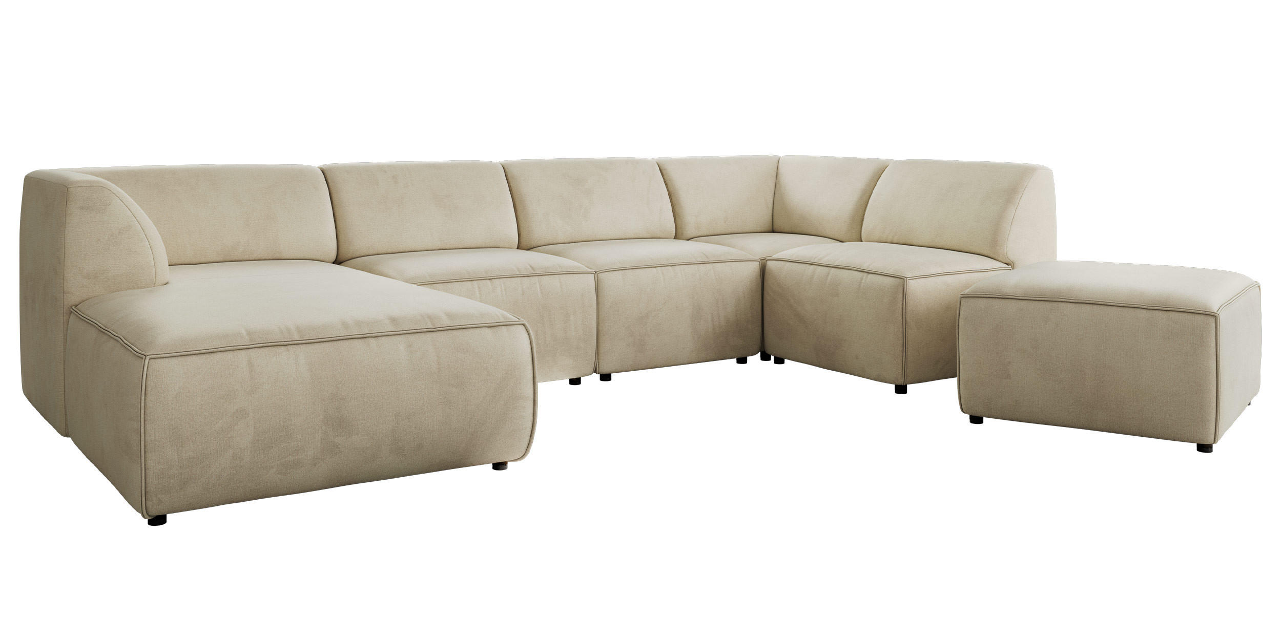 WOHNLANDSCHAFT MODARO U 6M - Beige Velvet - Links - Beige/Schwarz, Textil (180/78/345cm) - MKS
