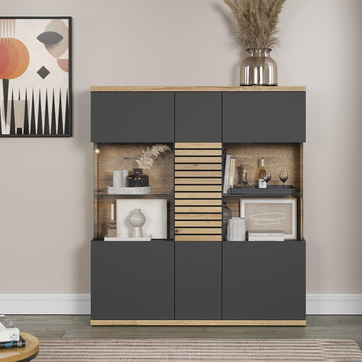 HIGHBOARD Norris Anthrazit - Anthrazit, Holzwerkstoff (131/147/38cm) - Trendteam