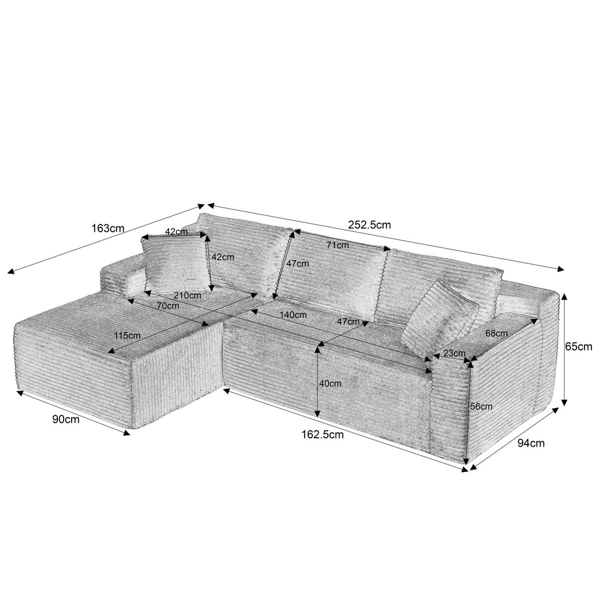 SOFA modular L-Form Dark Gray 2-tlg. - Dunkelgrau, Textil (163/252.6cm) - Meubliv
