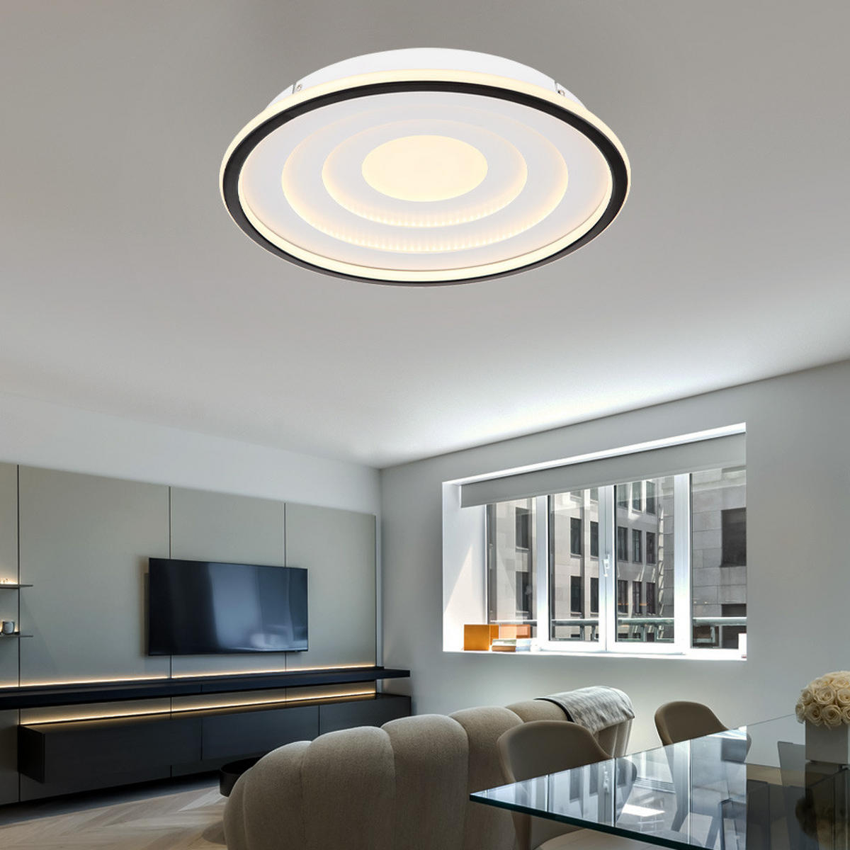 LED DECKENLEUCHTE Metall Weiß D 40 cm - Weiß, Metall (40/40/5.7cm) - Globo Lighting