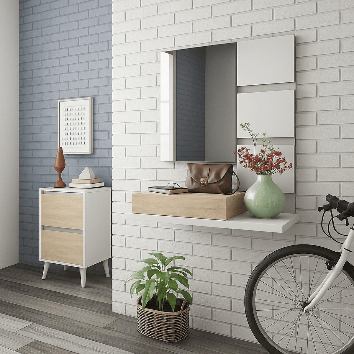 HÄNGEKONSOLE mit 1 schublade und 1 spiegel - tekkan 75/29/20 cm - Weiß, Holzwerkstoff (61/29/20cm) - Calicosy