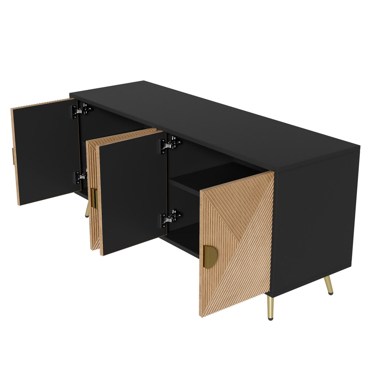 SIDEBOARD 160/40/75 cm in Schwarz und Holzoptik mit 4 Türen und Soft-Close - Schwarz, Holzwerkstoff (160/75/40cm) - Flora Grace