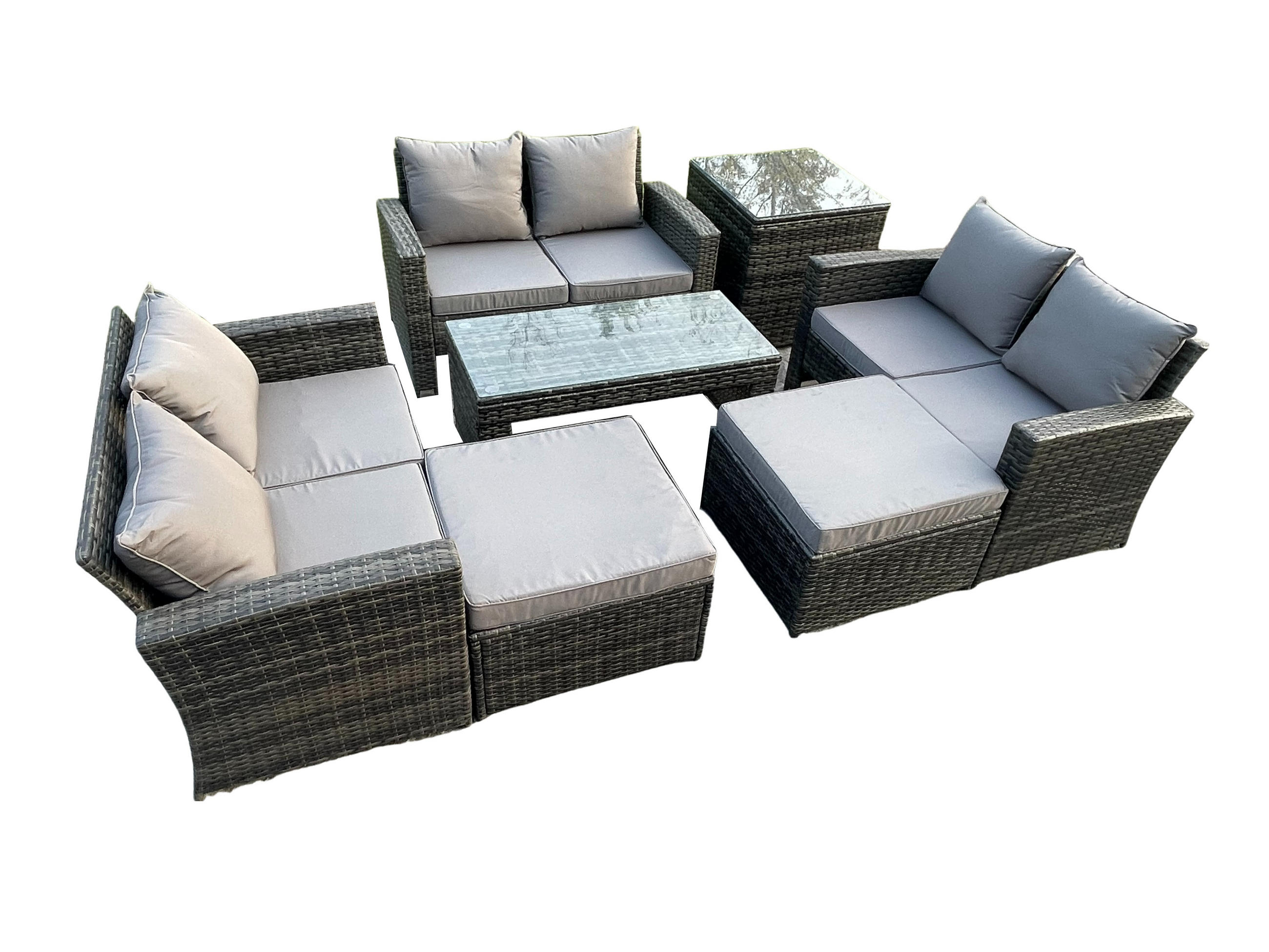 GARTENSOFA SET mit Couchtisch Polyrattan Dunkelgrau 8-Sitzer - Dunkelgrau, Metall - Fimous
