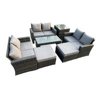 GARTENSOFA SET mit Couchtisch Polyrattan Dunkelgrau 8-Sitzer - Dunkelgrau, Metall - Fimous