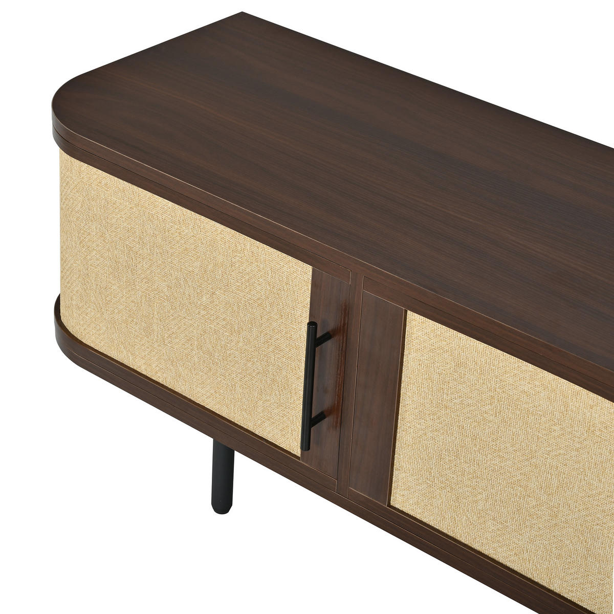 TV komoda 180/40/45 cm s pletenom frontom, 4 vrata i željeznim nogama u izgledu oraha - boje oraha/prirodne boje, drvni materijal (180/45/40cm) - CHICFURN