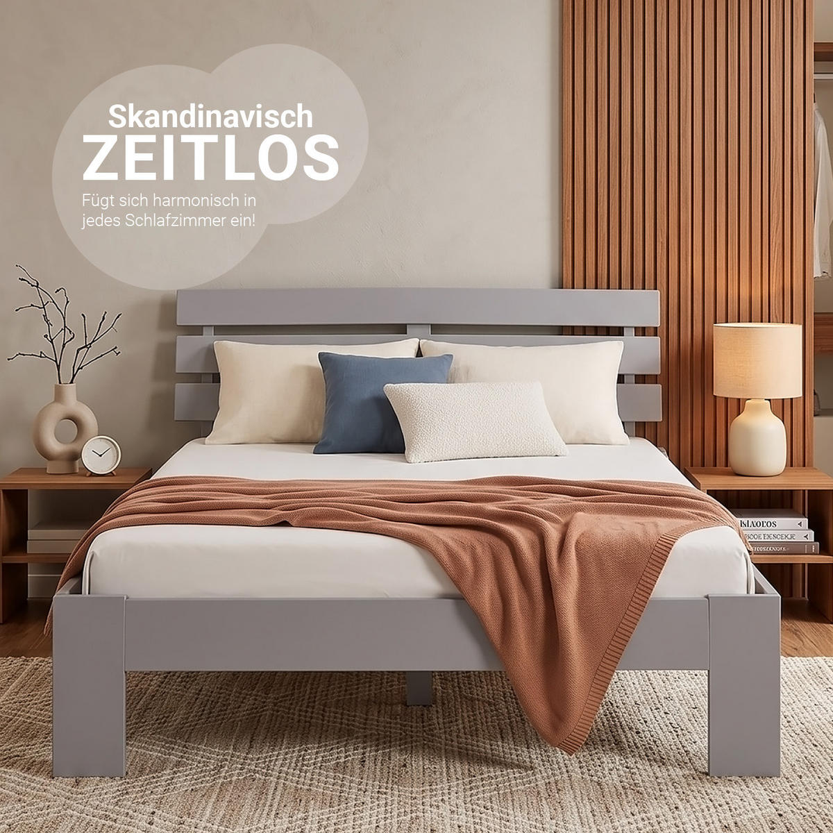 HOLZBETT 120/200 cm mit Lattenrost grau - Grau, Holz (120/200cm) - Homestyle4u