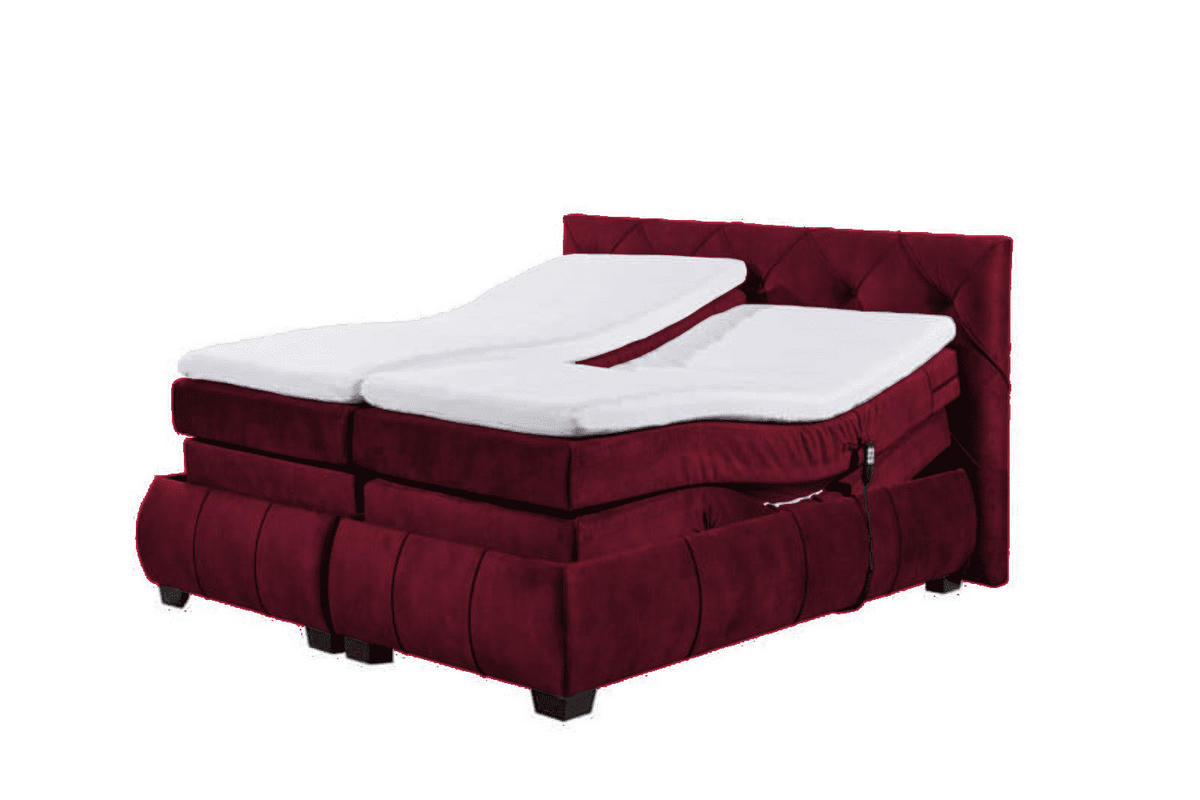 BOXSPRINGBETT 180x200 inkl. Elektrofunktion, Topper und Matratze - Anthrazit/Weinrot, Holz/Holzwerkstoff (180/200cm) - ed exciting design