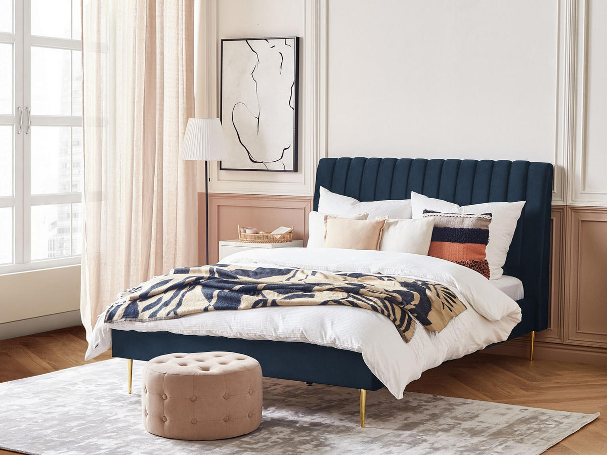 KÁRPITOZOTT ÁGY 140/200cm Sötétkék Marville - sötétkék, textil (140/200cm) - Beliani