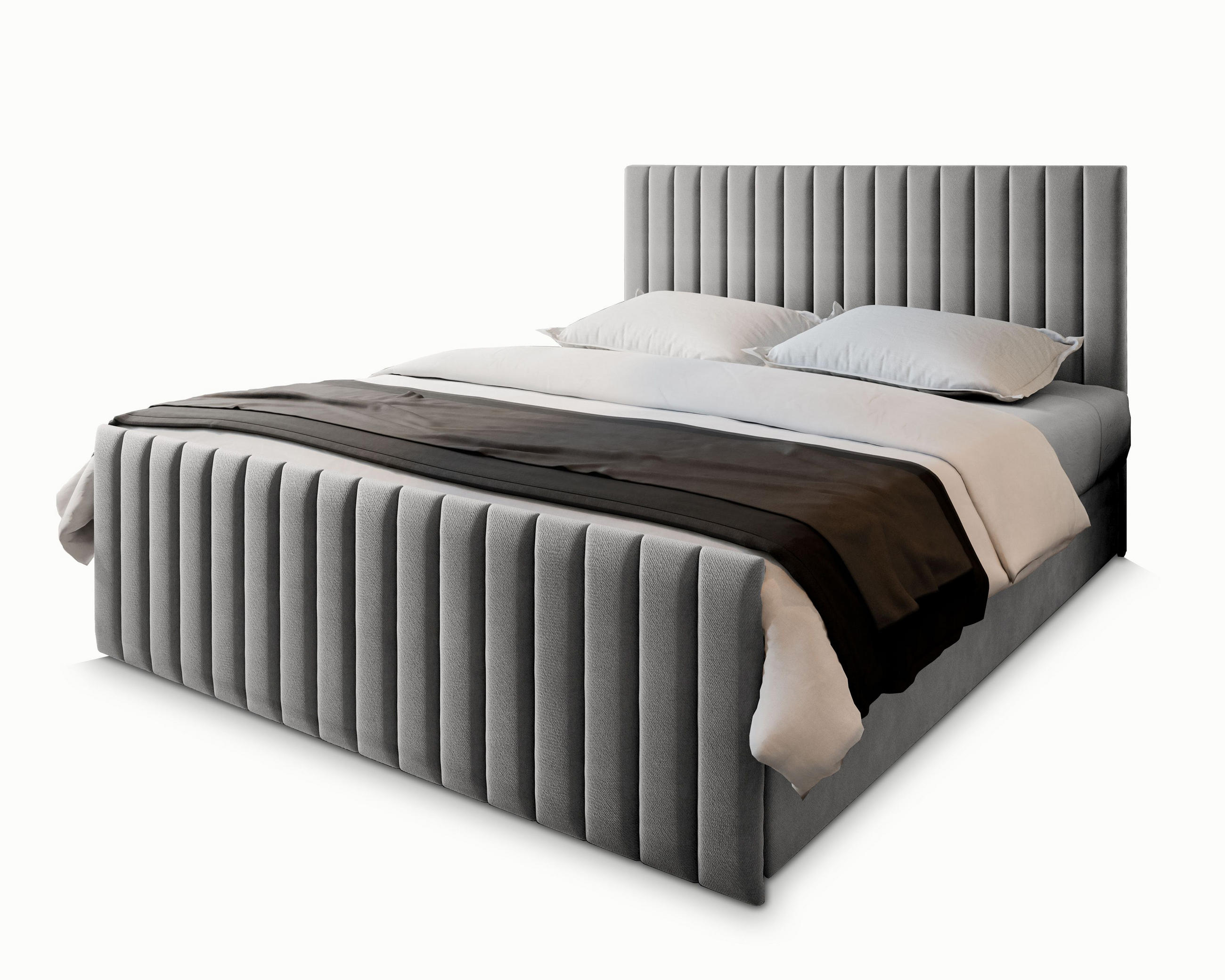 BOXBETT ARION 180x200 cm mit Matratze und Topper, H2+H3 - Hellgrau - Hellgrau, Holz (180/200cm) - MASSENO